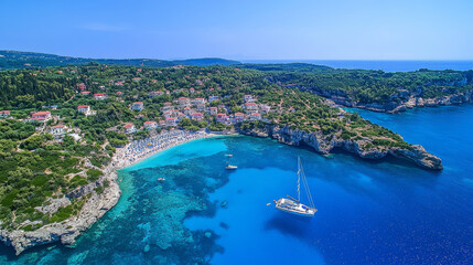 Obraz premium Aerial Serenity: Sailboat Drifting in the Iconic Blue Lagoon