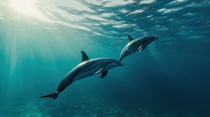 Fototapeta premium Dolphins Swimming in Vibrant Underwater Habitat