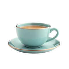 A Fluffy 3D Cartoon Teacup with Puffy Saucer Isolated on Transparent Background