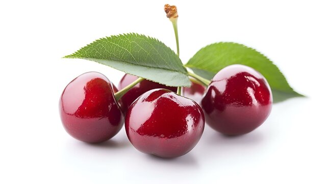 Ceri Merah Segar Matang Terisolasi di Latar Belakang Putih