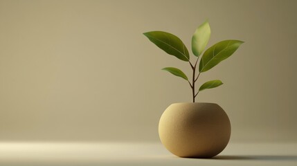 Minimalist Plant in a Round Vase A Symbol of Growth and Simplicity for Home Decor Environment