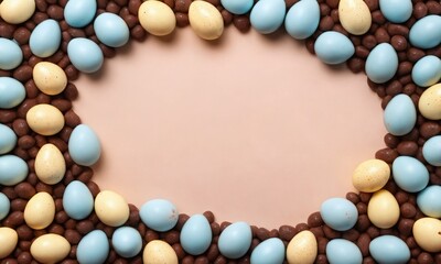 Obraz premium Colorful Easter eggs arranged artistically on a pastel background for festive spring celebrations and decorations