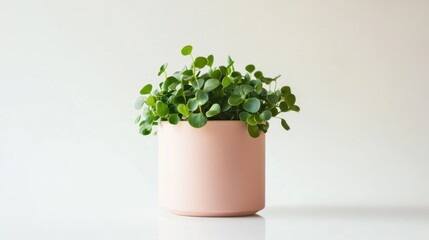 Fototapeta premium A lush green plant in a soft pink pot perfect for minimalist decor and indoor gardening enthus