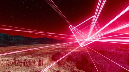 Abstract Digital Art: Glowing Lines and Geometric Shapes in a Futuristic Landscape