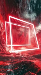 Red and White Abstract Architectural Design with Neon Light Effects