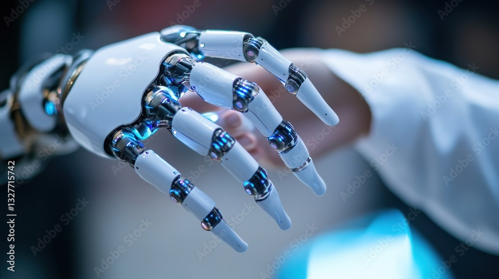 Poster close-up of a consultant discussing ai technology applications with a client focusing on business tr