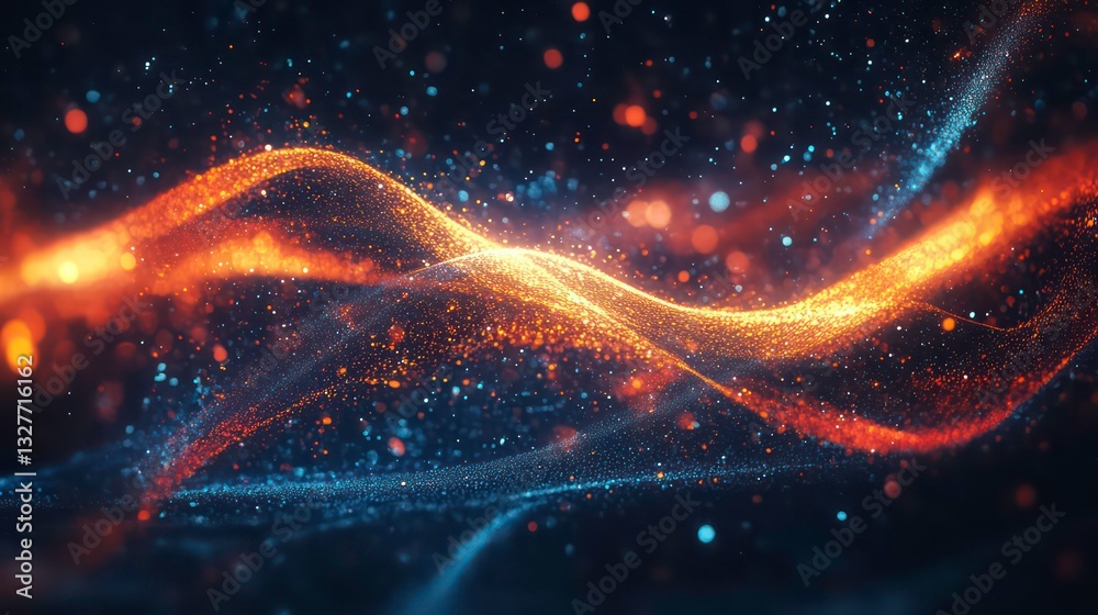 Canvas Prints abstract digital light waves intertwining in vibrant colors with glowing particles and flowing lines