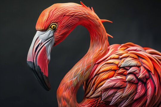 A close-up portrait of a flamingo with vibrant, pink feathers and exaggerated features, A flamboyant flamingo with exaggerated features - Powered by Adobe