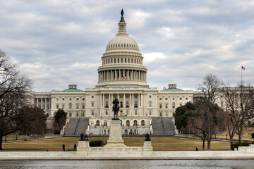 The United States Capitol building in Washington DC on a winter's day.