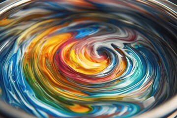 Obraz premium Swirling Colorful Paint in Metal Bowl, Abstract Macro Photography