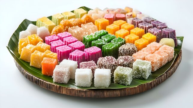 assorted mixed colourful kuih nyonya sweet