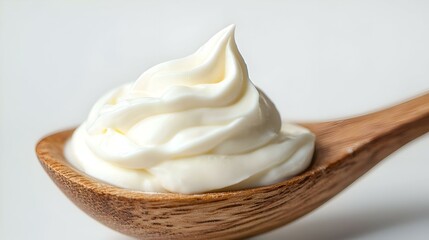 Sour Cream on Spoon isolated on white background