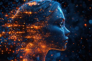 Obraz premium Digital portrait showcasing artificial intelligence in luminous artistic representation