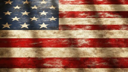 A distressed and aged rendition of a waving american flag