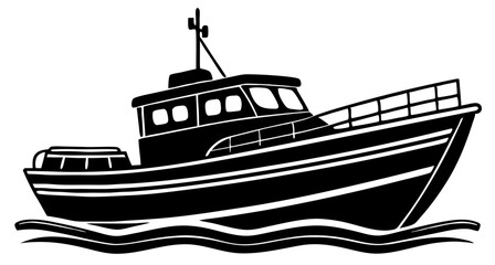 boat black silhouette vector, Simple silhouette Design vector icon with white background. Water transportation vector illustration 