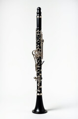 Classic Black Clarinet with Shiny Metallic Keys, Studio Shot in Minimalist Composition with Copy Space