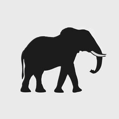 Obraz premium Elephant silhouette, minimalist design, black and white, side view, trunk raised, iconic shape, simple graphic