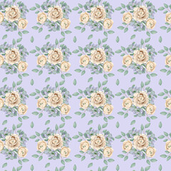 Seamless pattern with roses and succulents