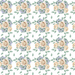 Seamless pattern with roses and succulents