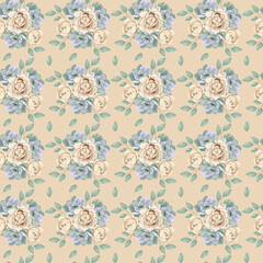 Seamless pattern with roses and succulents