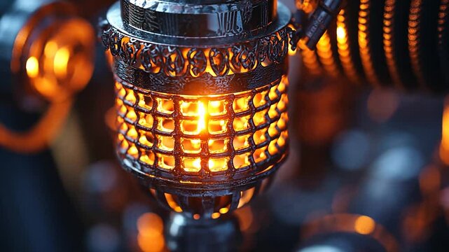 Illuminated Metal Lantern: A Close-Up of Intricate Design and Warm Glowing Light