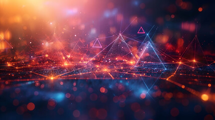 Fototapeta premium Digital Landscape Abstract Red Blue Design, Futuristic Network Technology for Modern Themes