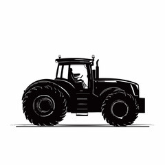 Obraz premium Minimalist tractor icon, black silhouette, side view, large tires, agricultural machinery, simple design, bold lines