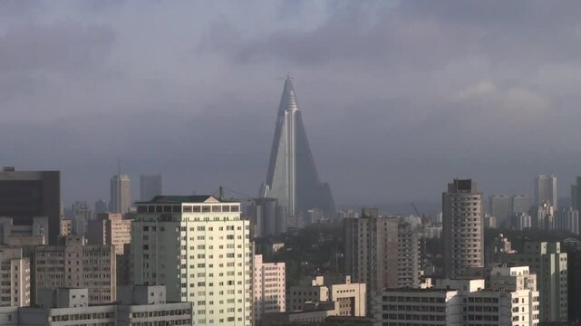 Pyramid-shaped Ryugyong hotel, Pyongyang, North Korea