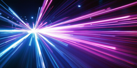 Fototapeta premium Light-speed motion with glowing pink and blue streaks, futuristic sci-fi energy burst background