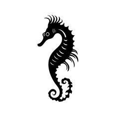 Fototapeta premium Black seahorse icon, marine animal silhouette, ocean creature graphic, sea life symbol