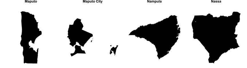 Maputo, Maputo City, Nampula, Nassa outline maps