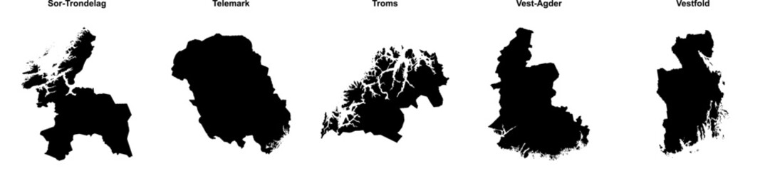 Sor-Trondelag, Telemark, Troms, Vest-Agder, Vestfold outline maps