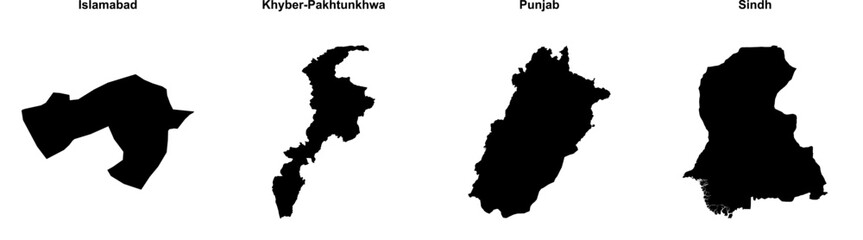 Islamabad, Khyber-Pakhtunkhwa, Punjab, Sindh outline maps