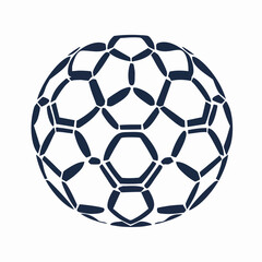 Fototapeta premium Soccer ball icon, simple graphic design, monochrome, navy blue, white background, geometric pattern, sports equipment