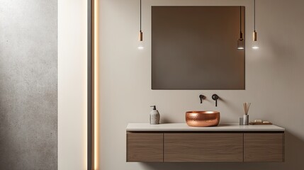 Fototapeta premium A contemporary bathroom with matte ivory walls
