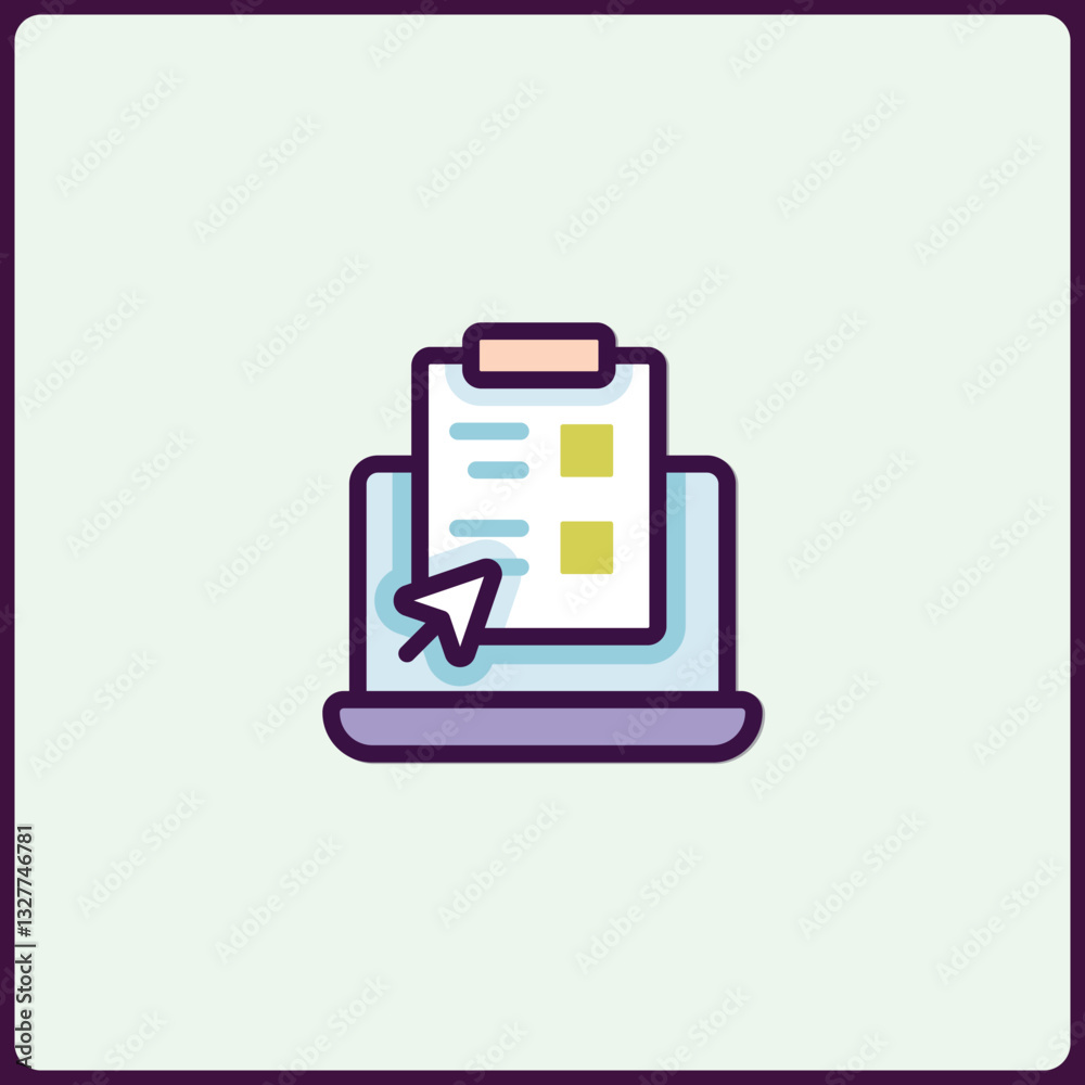 Poster stylized online document icon with cursor on device screen display
