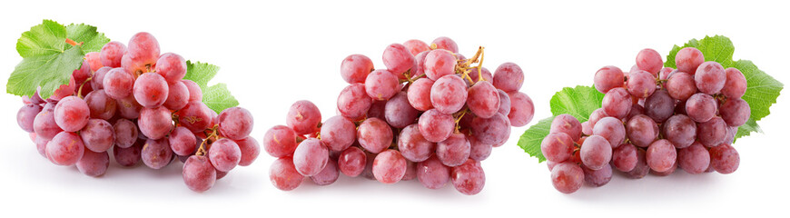 set of pink grapes isolated on a white background