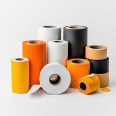 Colorful Rolls of Paper and Tape in Various Shades on a Bright Background for Creative Projects and Crafts