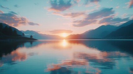 Fototapeta premium Serene Lake at Sunset with Vibrant Colors