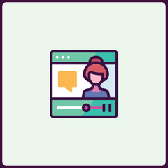 Stylish online video conference icon, virtual meeting flat design element