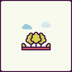 Stylized Forest Icon with Pastel Clouds Minimalist Design Graphic Element
