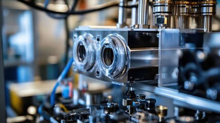 Fototapeta premium Close up view of an industrial machine component assembly