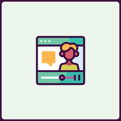 Person on video call icon, communication via conference, video streaming platform