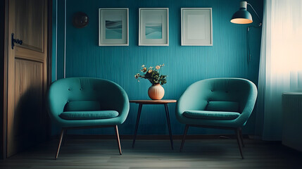 A cozy room featuring two chairs, a table, and a decorative vase, creating an inviting and harmonious atmosphere for relaxation or conversation.