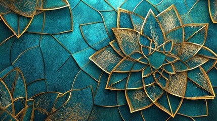 Teal Gold Floral Design Abstract Art Background Texture
