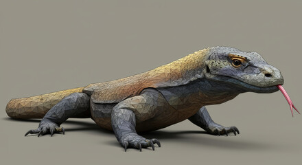 Obraz premium A large reptile with patterned scales and extended pink tongue