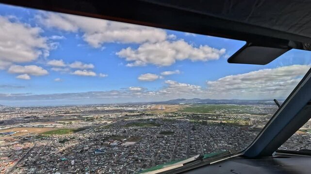 Cape Town, South Africa, approach and landing from Pilots point of view (POV) at Cape Town International Airport on Runway 01, Cockpit View overflying Townships before landing  - K4 video