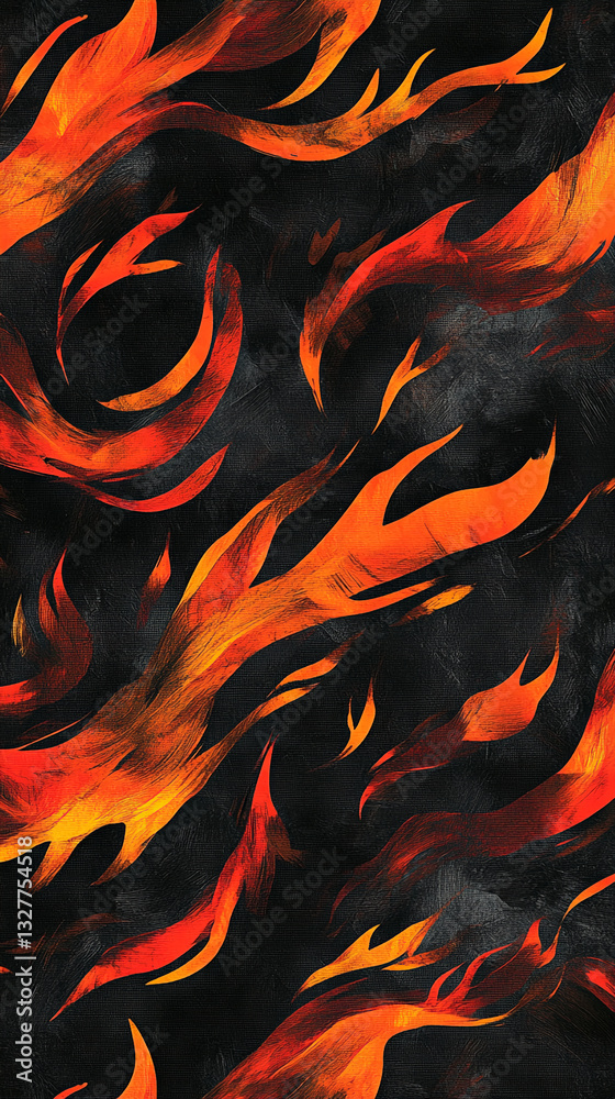 Aufkleber Abstract artwork depicting orange and red flames on a dark background, creating a dynamic and fiery visual, representative of energy, passion, or intensity