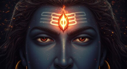 Close-Up Portrait of Lord Shiva with Glowing Third Eye – Divine and Mystical