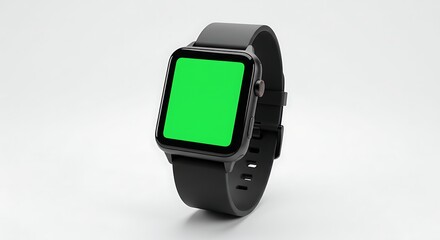 Smartwatch showcasing green screen on a minimalistic white background studio shot